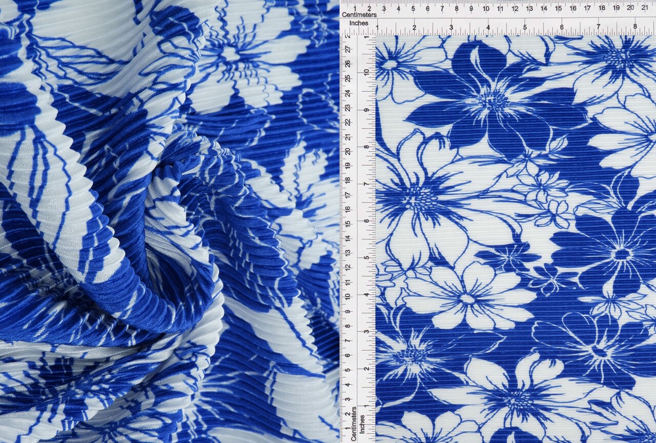 1 Yard Bodre Interlock Pleated Flower Print Knit Fabric 150 GSM, 58/59″ Wide 100% Polyester